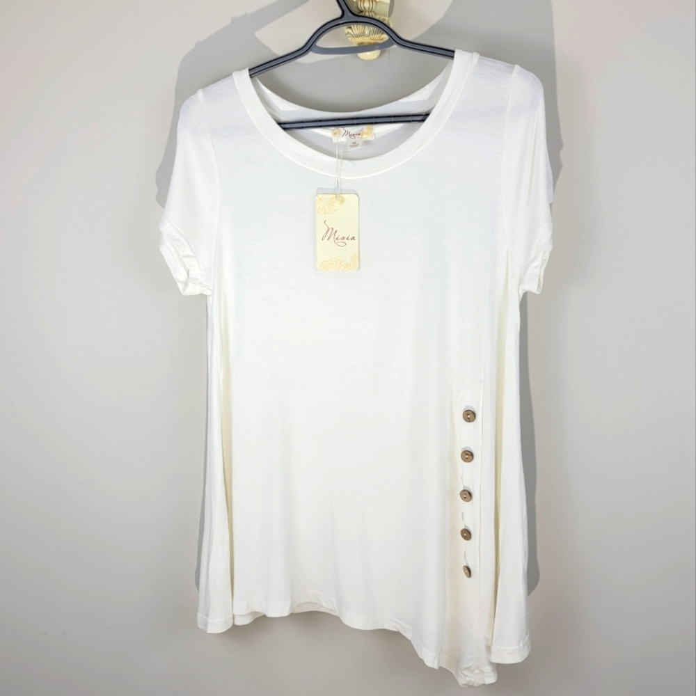 Misia White Tee Shirt NWT Wood Buttons